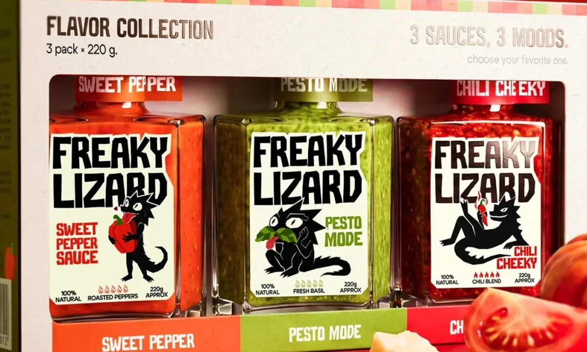 Freaky Lizard Branding Packaging by Yevheniia Dutchak Introduces Customized Structural Shapes and Character-Driven Aesthetic to Condiment Market