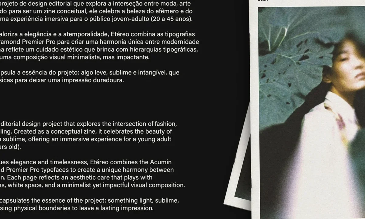 The etéreo zine M / Martins Estúdio publication demonstrates exceptionally sophisticated, structured typographical layouts.